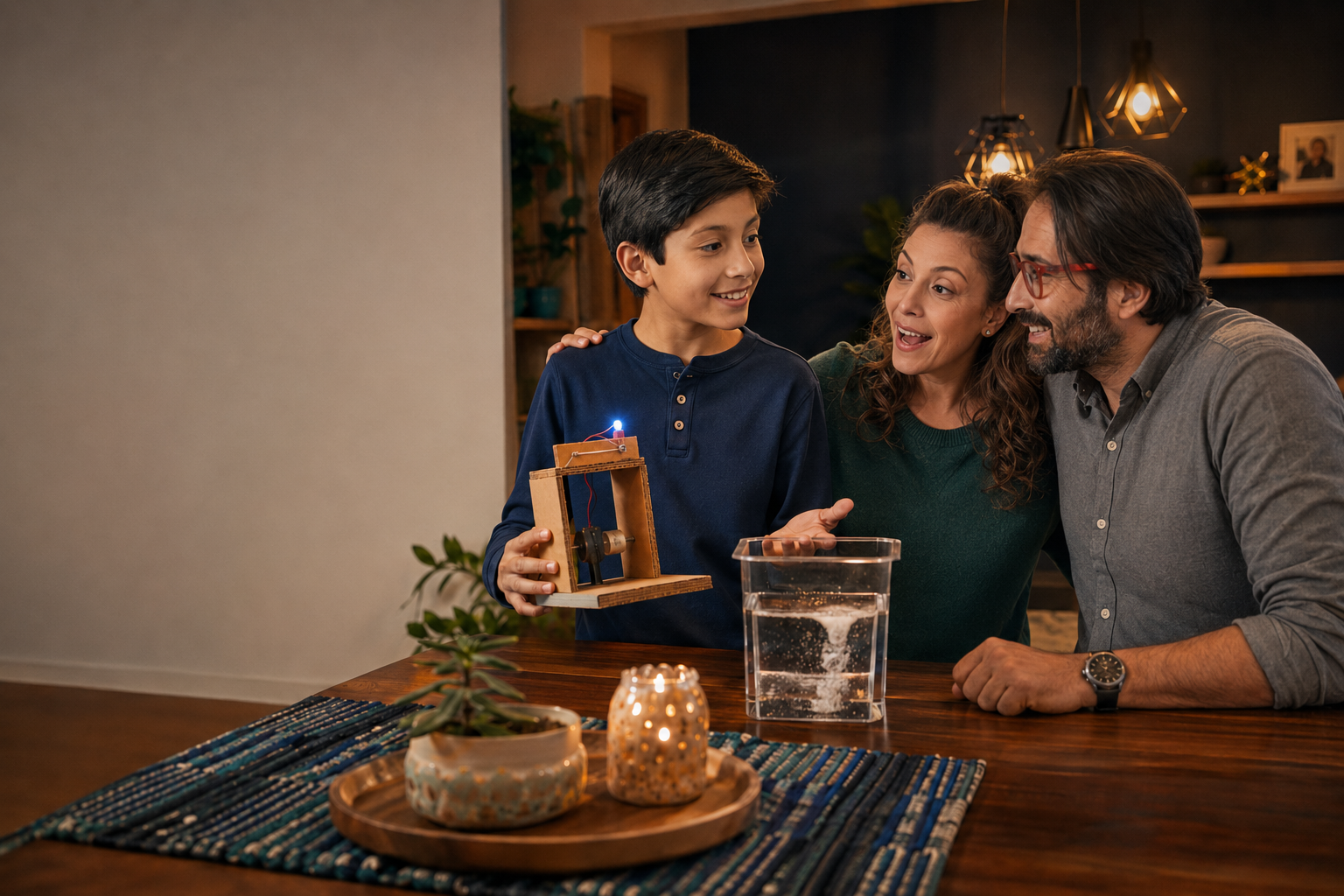 Jerito presenta orgulloso un reto terminado mientras su familia celebra su logro